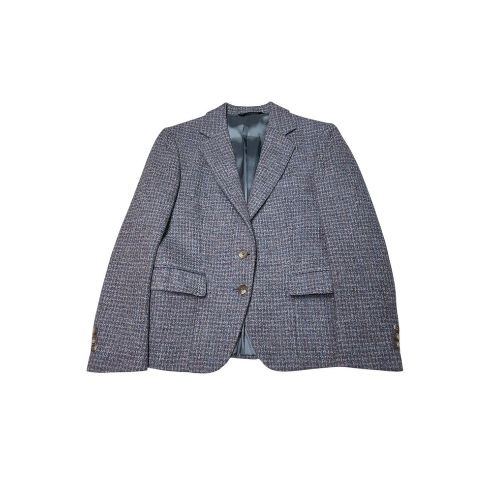Laura Caspari x Harris Tweed Wool Blazer‎ Blue Purple Check Womens USA 8P